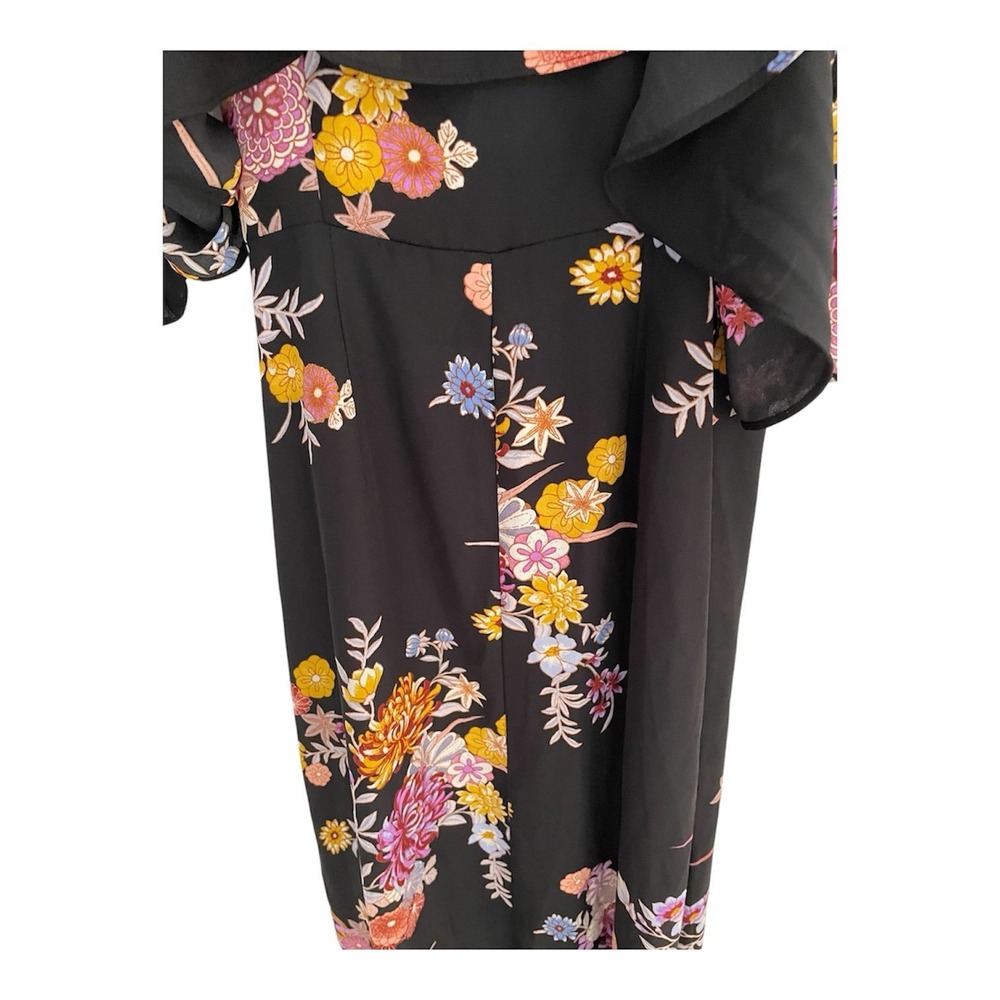 Forever 21 Contemporary Floral Wrap Midi Dress Black‎ Cold Shoulder Small - Picture 9 of 9